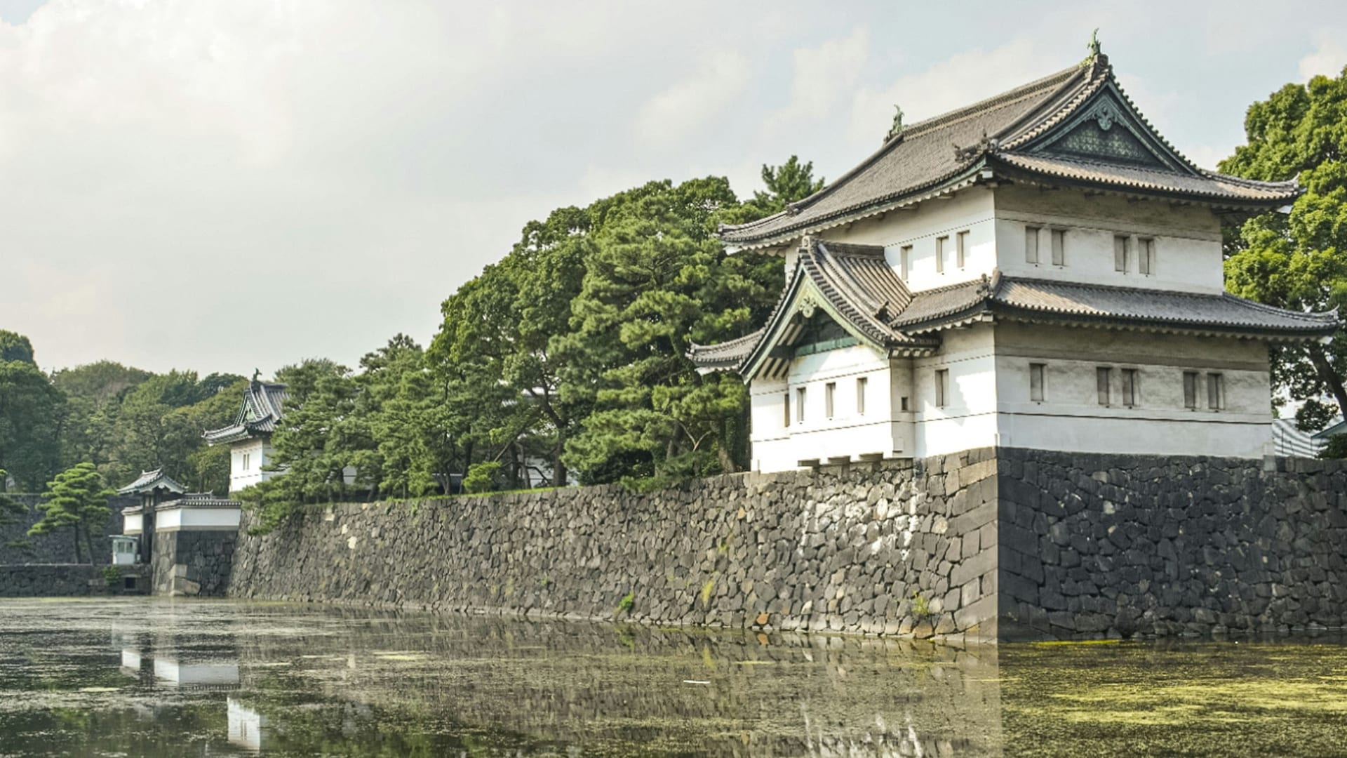 Traditional landscaped garden paths inside the Imperial Palace East Gardens, Tokyo, Japan